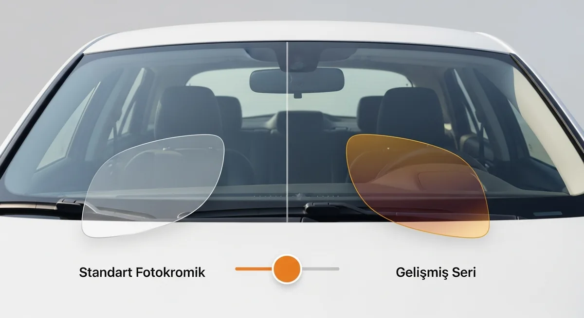 Standart cam ile fotokromik camın yan yana karşılaştırması